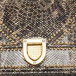 Pre Owned Dior Black/Beige Karung Leather Small Studded Diorama Shoulder Bag