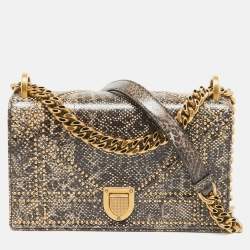 Pre Owned Dior Black/Beige Karung Leather Small Studded Diorama Shoulder Bag