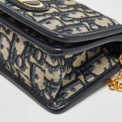 Pre Owned Dior Navy Blue Oblique Canvas Nano 30 Montaigne 2 in 1 Chain Pouch