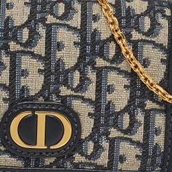 Pre Owned Dior Navy Blue Oblique Canvas Nano 30 Montaigne 2 in 1 Chain Pouch