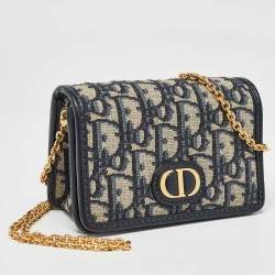 Pre Owned Dior Navy Blue Oblique Canvas Nano 30 Montaigne 2 in 1 Chain Pouch