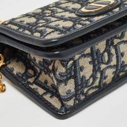 Pre Owned Dior Navy Blue Oblique Canvas Nano 30 Montaigne 2 in 1 Chain Pouch