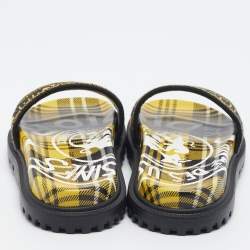 Dior Yellow/Black Embroidered Canvas Dway Pool Slides Size 36.5