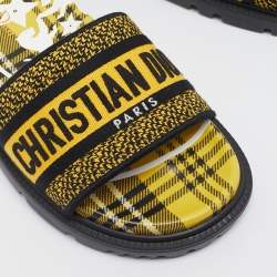 Dior Yellow/Black Embroidered Canvas Dway Pool Slides Size 36.5