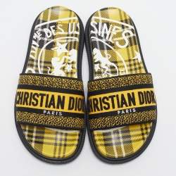 Dior Yellow/Black Embroidered Canvas Dway Pool Slides Size 36.5