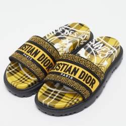 Dior Yellow/Black Embroidered Canvas Dway Pool Slides Size 36.5