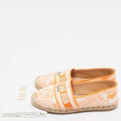 Dior Neon Orange/White Embroidered Canvas Granville Espadrille Flats Size 38.5