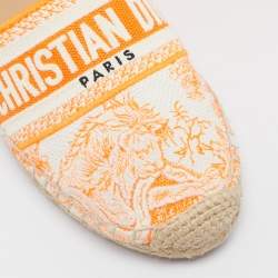 Dior Neon Orange/White Embroidered Canvas Granville Espadrille Flats Size 38.5