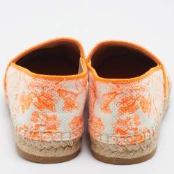 Dior Neon Orange/White Embroidered Canvas Granville Espadrille Flats Size 38.5