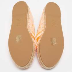 Dior Neon Orange/White Embroidered Canvas Granville Espadrille Flats Size 38.5
