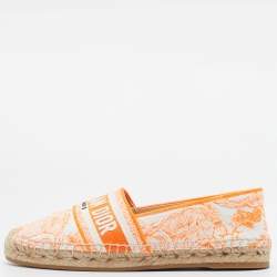 Dior Neon Orange/White Embroidered Canvas Granville Espadrille Flats Size 38.5