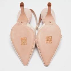 Pre Owned Dior Light Pink Embroidered Canvas J'Adior Slingback Pumps Size 40.5