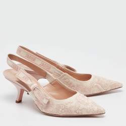 Pre Owned Dior Light Pink Embroidered Canvas J'Adior Slingback Pumps Size 40.5