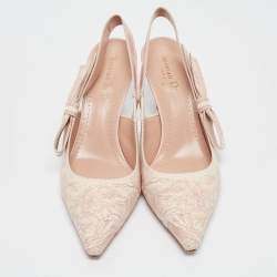 Pre Owned Dior Light Pink Embroidered Canvas J'Adior Slingback Pumps Size 40.5