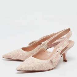 Pre Owned Dior Light Pink Embroidered Canvas J'Adior Slingback Pumps Size 40.5