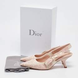 Pre Owned Dior Light Pink Embroidered Canvas J'Adior Slingback Pumps Size 40.5