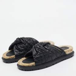 Dior Black Leather D-twist Flat Slides Size 38