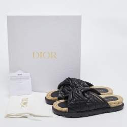 Dior Black Leather D-twist Flat Slides Size 38
