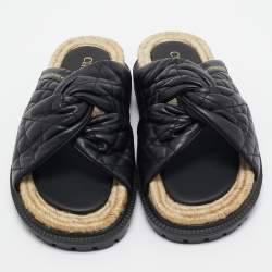 Dior Black Leather D-twist Flat Slides Size 38