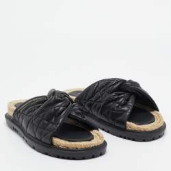 Dior Black Leather D-twist Flat Slides Size 38