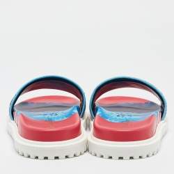 Dior Tricolor Logo Embossed Canvas Dway Slides Size 38.5