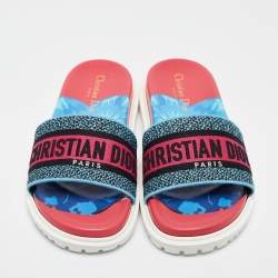 Dior Tricolor Logo Embossed Canvas Dway Slides Size 38.5