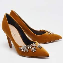 Dior Mustard Yellow Velvet Dior Soul Pumps Size 36