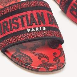 Dior Red/Black Canvas Dway Flat Slides Size 40