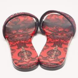 Dior Red/Black Canvas Dway Flat Slides Size 40