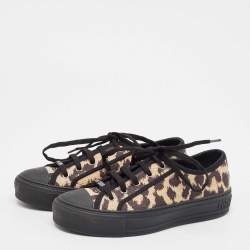 Pre Owned Dior Black/Beige Leopard Print Canvas Walk'n'Dior Sneakers Size 36