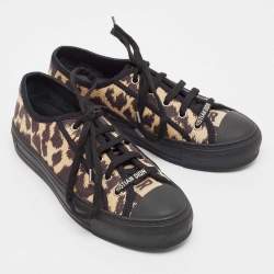 Pre Owned Dior Black/Beige Leopard Print Canvas Walk'n'Dior Sneakers Size 36