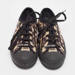 Pre Owned Dior Black/Beige Leopard Print Canvas Walk'n'Dior Sneakers Size 36