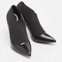 Dior Black Patent Leather and Stretch Fabric Ankle Booties Size 39