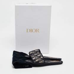 Dior Navy Blue/Cream Jacquard Flat Slides Size 37.5