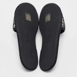 Dior Navy Blue/Cream Jacquard Flat Slides Size 37.5