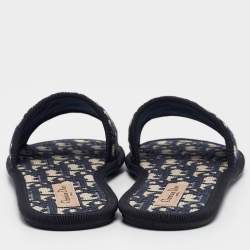 Dior Navy Blue/Cream Jacquard Flat Slides Size 37.5