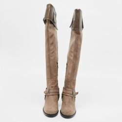 مملوكة مسبقًا Dior Brown Suede and Leather Biker High Boots Size 40