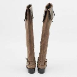 مملوكة مسبقًا Dior Brown Suede and Leather Biker High Boots Size 40