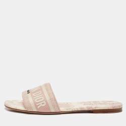 Dior Pink/Cream Fabric Dway Flat Slides Size 38