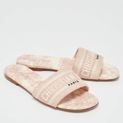 Dior Pink/Cream Fabric Dway Flat Slides Size 38