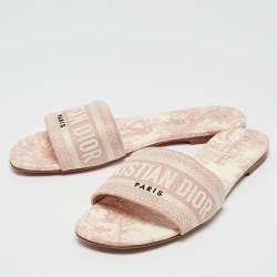Dior Pink/Cream Fabric Dway Flat Slides Size 38