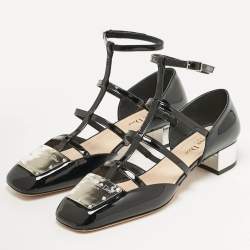 Dior Black Patent Leather La Parisienne Caged Pumps Size 39