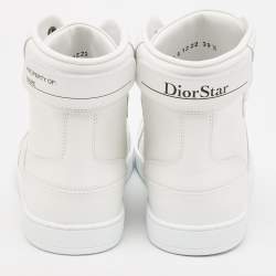Pre Owned Dior White Leather and Suede DiorStar High Top Sneakers Size 39.5