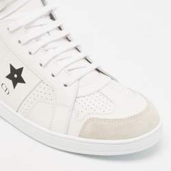 Pre Owned Dior White Leather and Suede DiorStar High Top Sneakers Size 39.5