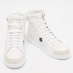 Pre Owned Dior White Leather and Suede DiorStar High Top Sneakers Size 39.5