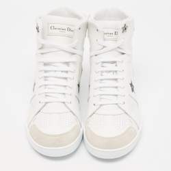 Pre Owned Dior White Leather and Suede DiorStar High Top Sneakers Size 39.5