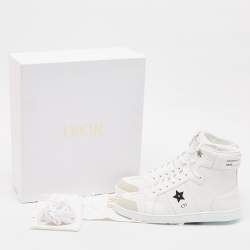 Pre Owned Dior White Leather and Suede DiorStar High Top Sneakers Size 39.5