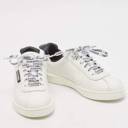 Chanel White/Black Leather Logo Lace Up Low Top Sneakers Size 36