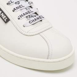 Chanel White/Black Leather Logo Lace Up Low Top Sneakers Size 36