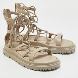 Dior Grey Leather Abbesse Flat Sandals Size 39